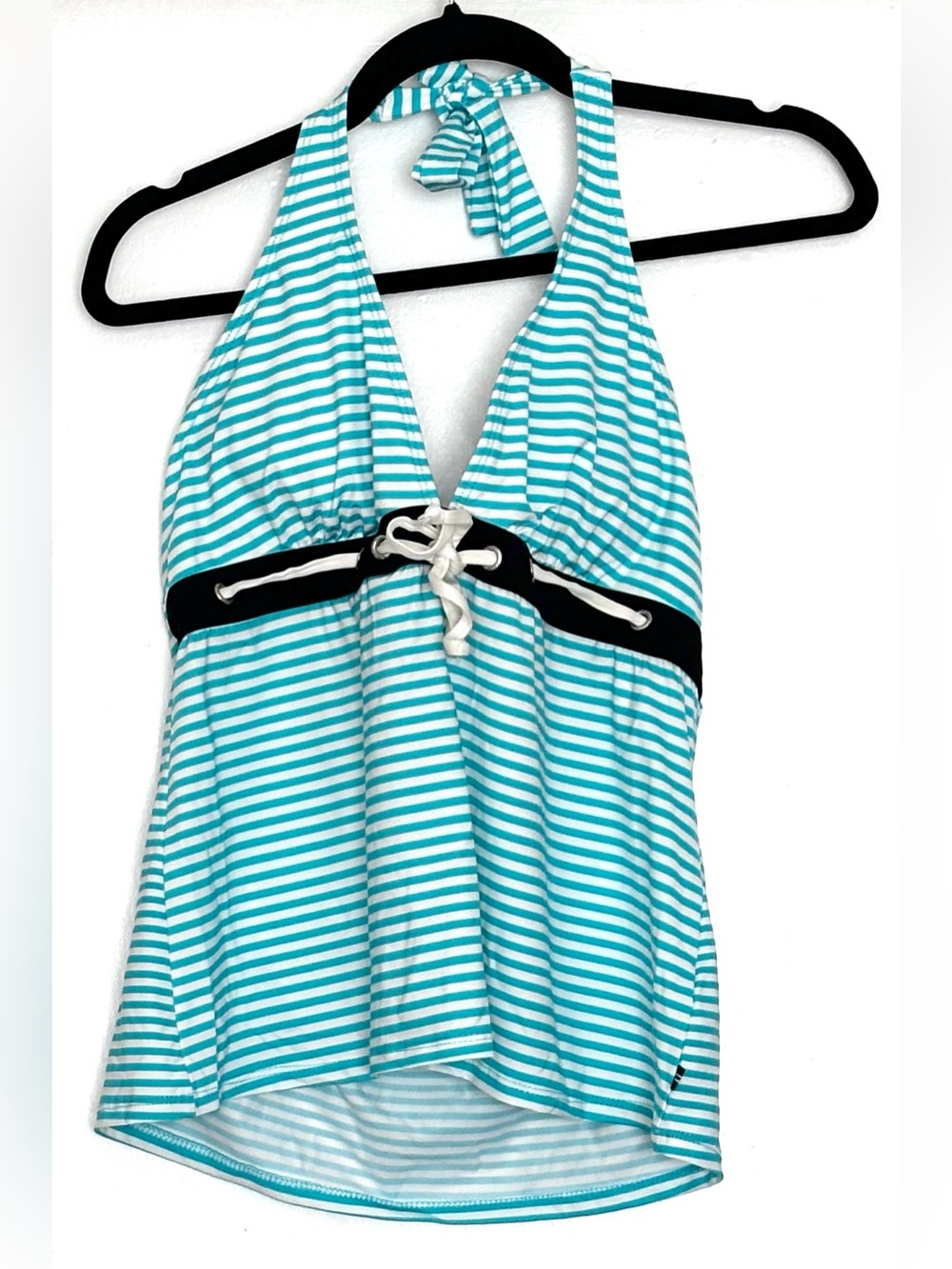 Nautica Tankini Swim Top Aqua & White Stripe Size 16
